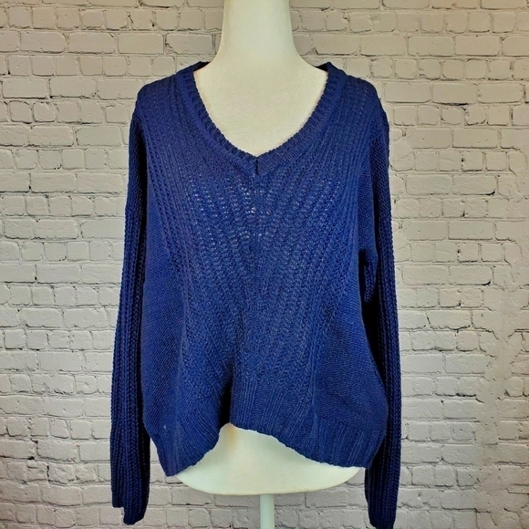 PINK Rose Blue Pullover Sweater Size Large - Picture 1 of 8